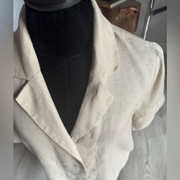 Quince 100% European Linen Short Sleeve Khaki Driftwood Tan Button Down Shirt XS - Picture 4 of 14